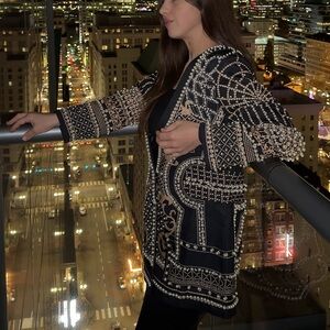 Elegant Black and Gold Embellished Blazer